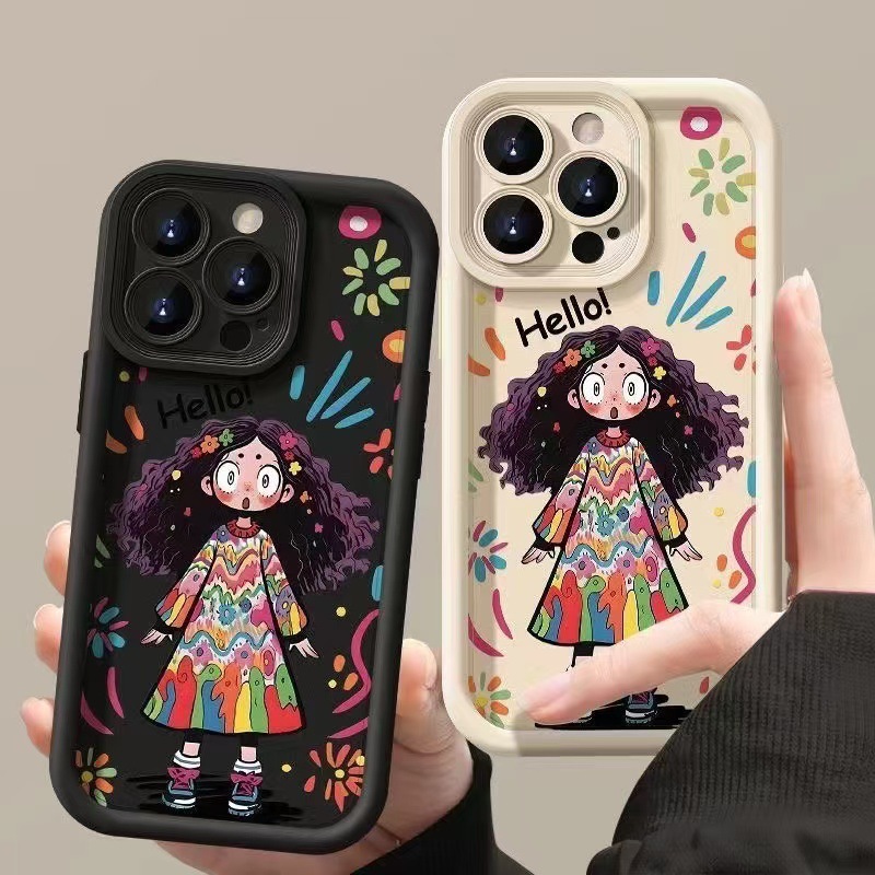 Funda para teléfono iphone16pro para niña rizada Apple 15 anti-caída 14 dibujos animados 13promax nuevo 12x