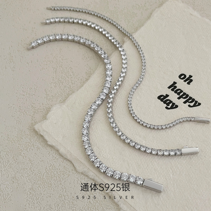Under the Banyan Tree S925 Silver Cross-border Hot Sale Full Diamond Bracelet High-end European and American Light Luxury Tennis Chain Men's and Women's Ins Bracelet