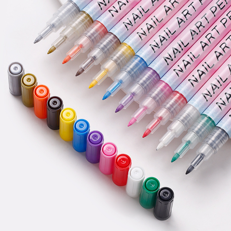 Nueva pintura de uñas graffiti pluma marca pluma color pintado a mano punto flor gancho línea DIY uñas de secado rápido multi-color acuarela