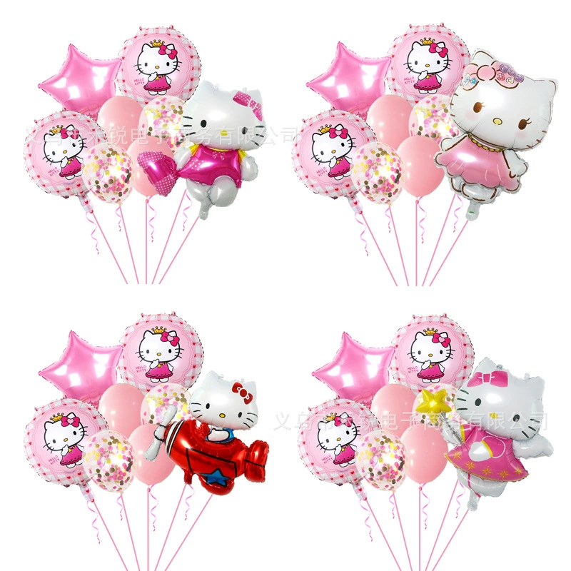 Комплект шариков (Hello Kitty) 9 штук — розовые глянцевые воздушные шары, набор для вечеринки с карикатурой