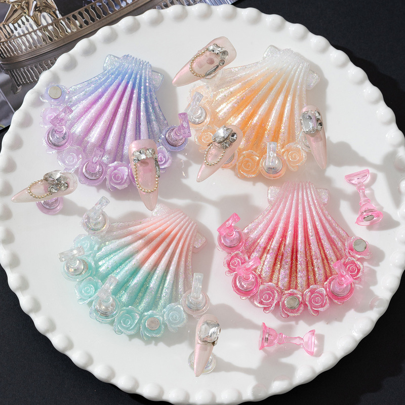 New Foreign Trade Nail Art Shell Series Base with Laser Aurora Ice Transparent Practice Nail Tips, Long Strip Nail Tips Holder