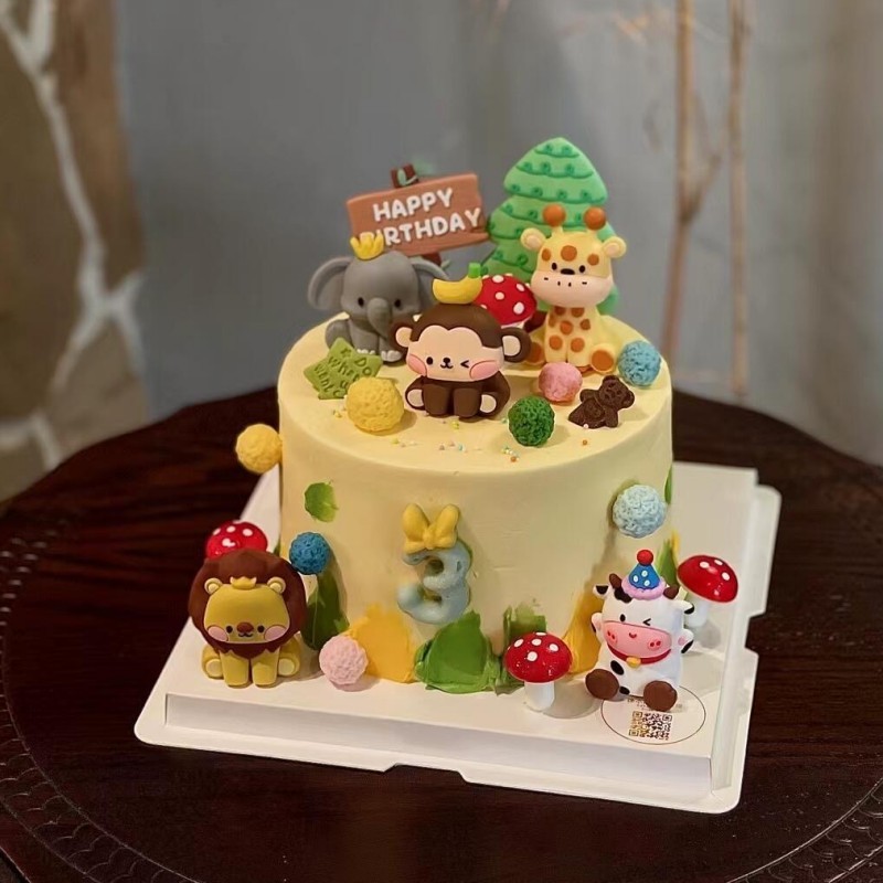 森の動物をテーマにしたケーキデコレーションオーナメント動物園猿ライオン象子供の誕生日ベーキングデコレーション|undefined
