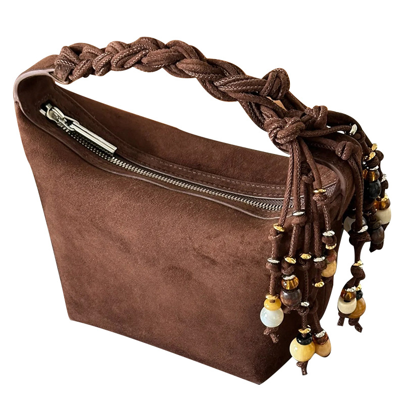 2024 autumn and winter new casual versatile frosted leather suede velvet lunch box string leisure tassel women's mobile_voghion.com