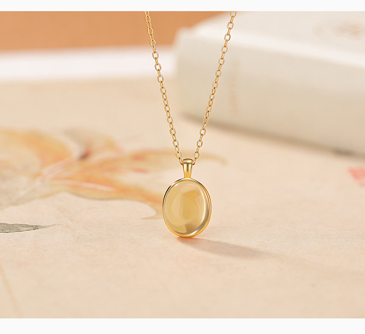 Mặt dây chuyền bạc S925 mạ vàng hình oval đính đá mã não đỏ phong cách tối giản — Mã não đỏ (mặt dây chuyền đơn) chi tiết 7