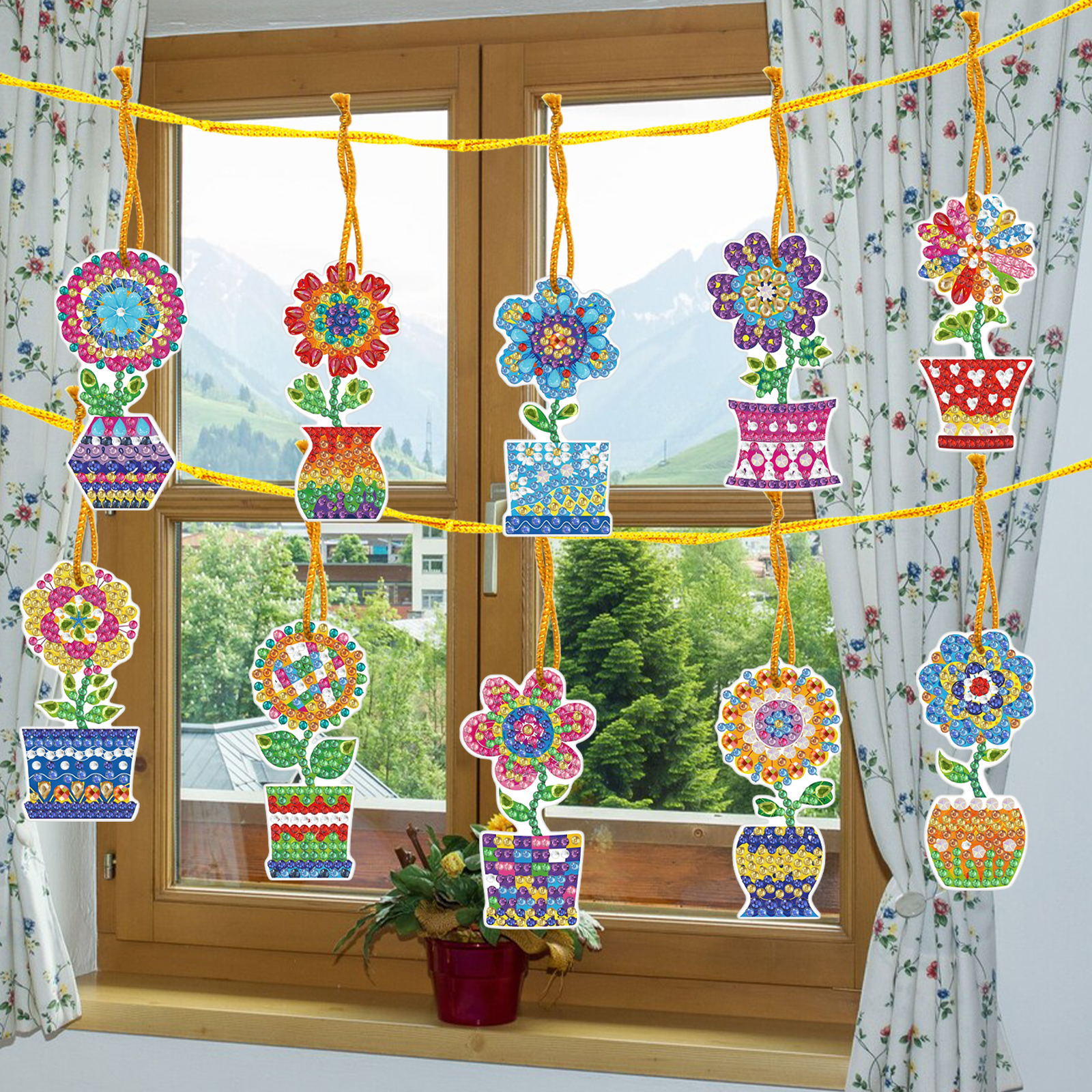 Pintura de diamante alrededor de la primavera nueva pintura de diamante DIY marcadores de flores creativas en maceta colgante