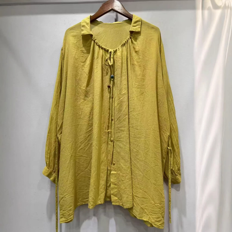 Cotton and Linen Oversized Shirt 2026 Spring New Style Artistic Casual Versatile Simple Solid Color Button-Up Top Cotton and Linen Oversized Shirt 2026 Spring New Style Artistic Casual Versatile Simple Solid Color Button-Up Top
