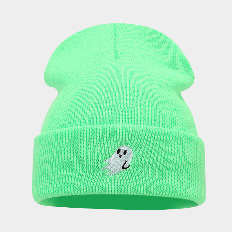 Amazon Venta caliente fantasma bordado Halloween hombres y mujeres sombrero de punto Otoño e Invierno moda de la calle sombrero frío moda caliente