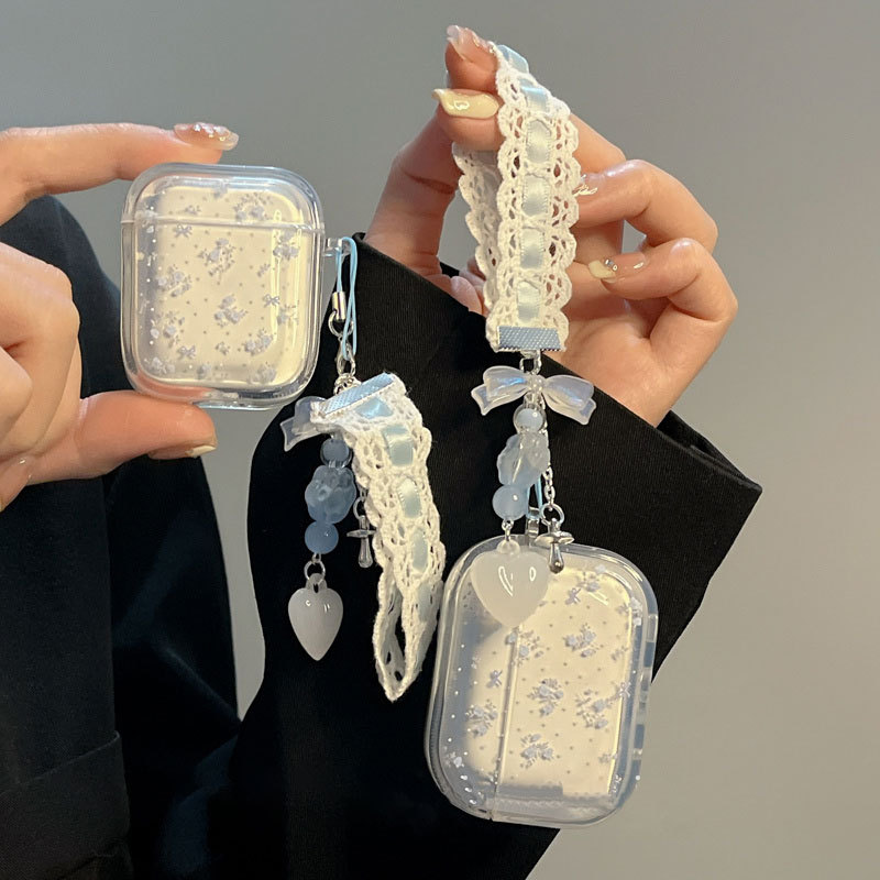 Защитный чехол для Apple AirPods с цветочным принтом и голубым бантом
