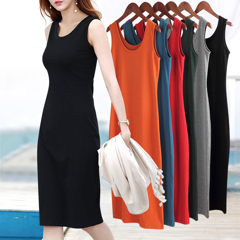 Cotton Black Sleeveless Inner Base Dress Autumn Mid-length Camisole Long Dress Women's Summer Outer Wear New Cotton Black Sleeveless Inner Base Dress Autumn Mid-length Camisole Long Dress Women's Summer Outer Wear New