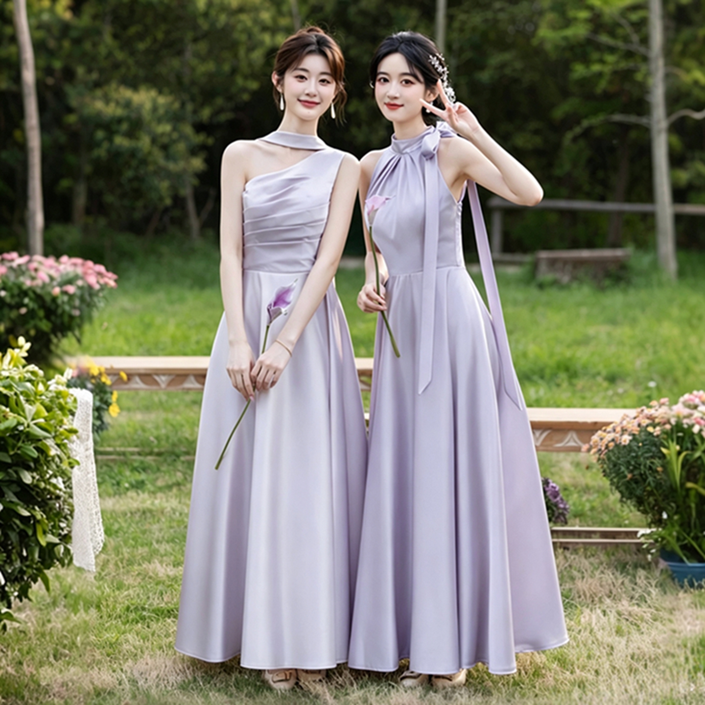 Purple bridesmaid dress 2026 new model, satin, stunning, slimming, high-end, niche wedding dress for petite bridesmaids