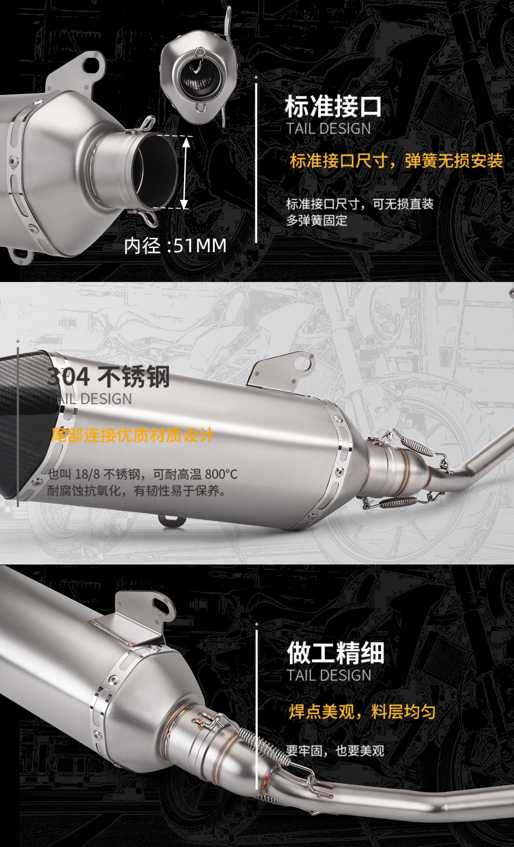 Suitable for motorcycle PCX150 PXC160 modified exhaust pipe full-section exhaust kit 21-23 years straight up