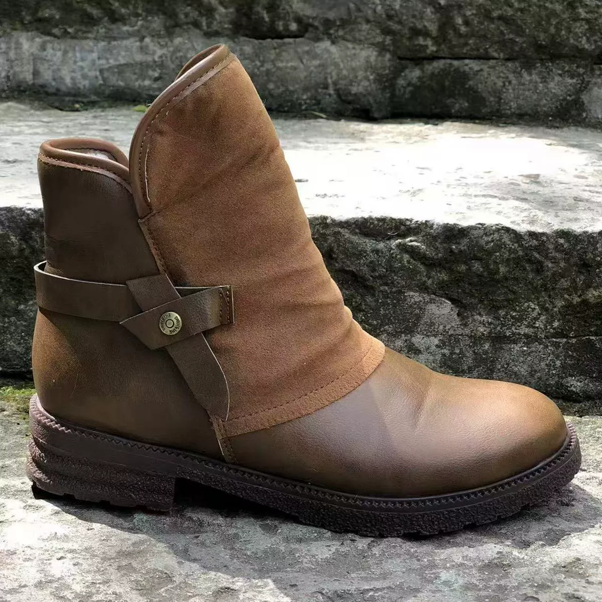 2025 осень и зима, новые европейские и американские ботинки с круглым носком на флисовой подкладке, теплые боковые молнии, женские короткие ботинки большого размера, трансграничные