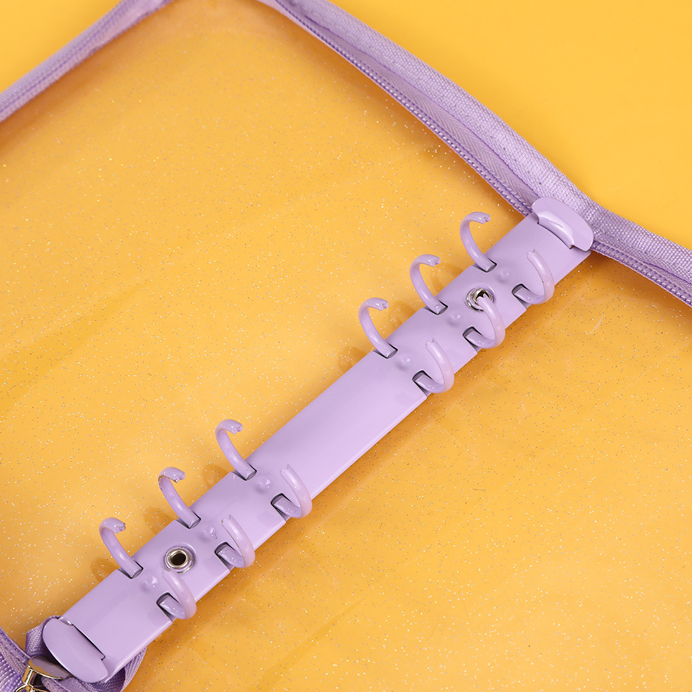 A5A6グリッターリーフリングバインダー、透明カードブック、ジッパー付きリーフリング手帳、ロゴ・パターン印刷カードアルバム収納ブック