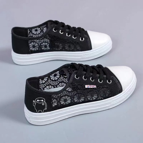  Summer New Lace Breathable White Women's Korean Style Student Shoes Net Canvas Flat Shoes Dropshipping