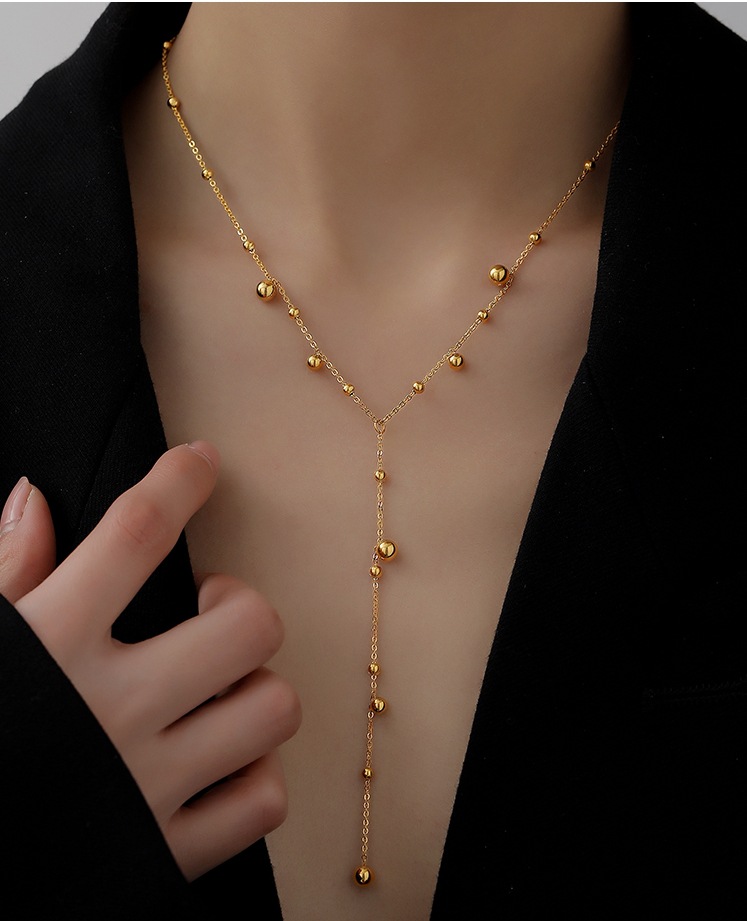 Solid Color Pattern Wholesale Simple Style Solid Color Titanium Steel Long Necklace