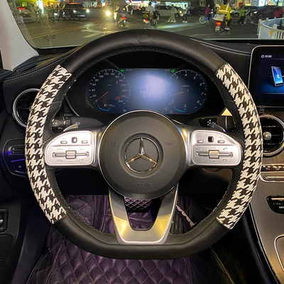 Steering wheel cover goddess creative Four Seasons universal - houndstooth-stitching-leather-d-38cm