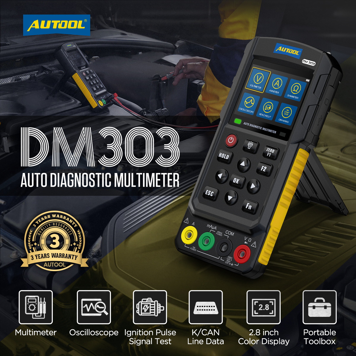 Probador AUTOOL DM303, Multímetro de Diagnóstico Automotriz AUTOOL