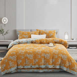Pure Cotton Double-Layer Yarn Four-Piece Set, Class a Maternal and Infant Grade Cotton Jacquard Button Quilt Cover Nantong Home Textiles