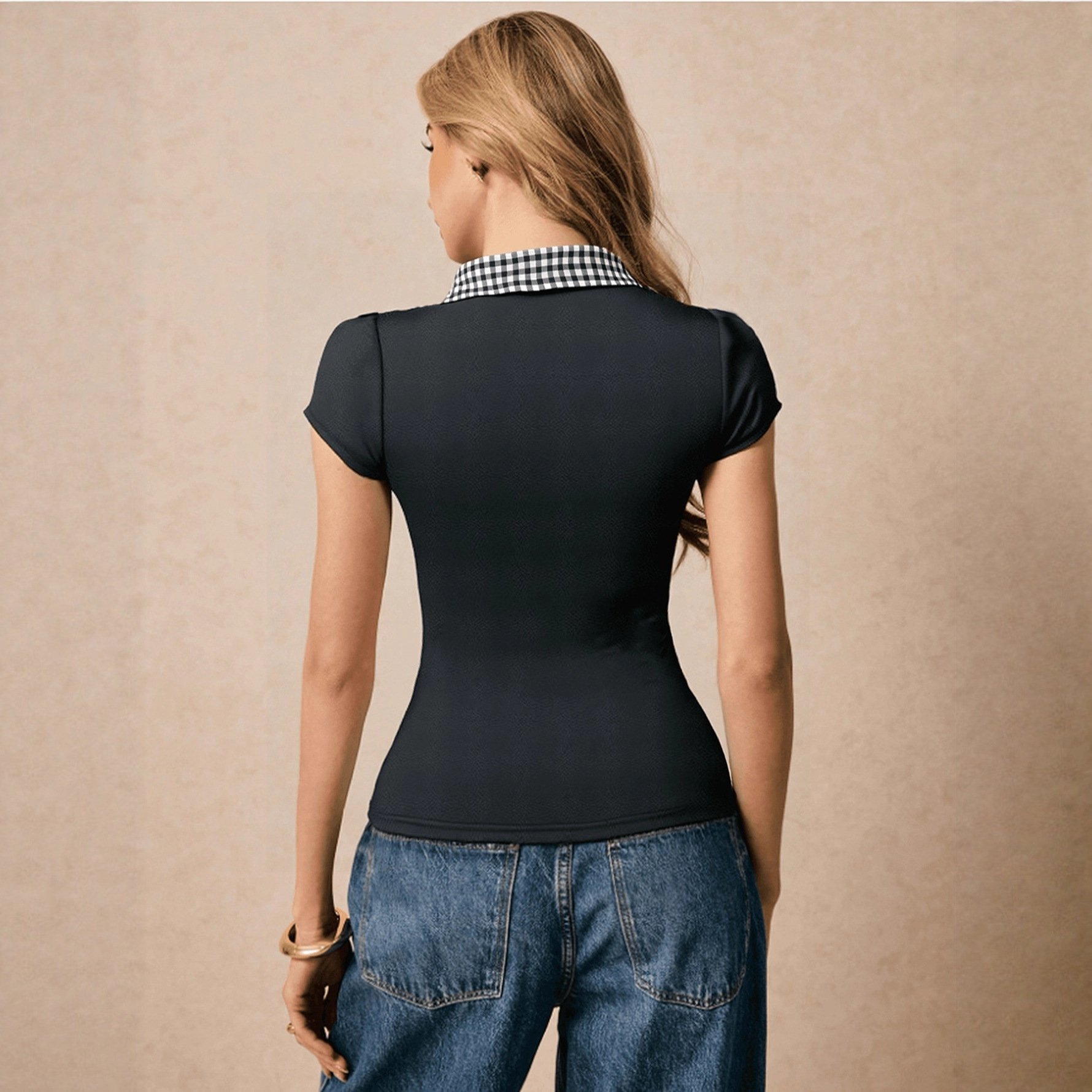 Patchwork Plaid Women's Shirt Top New_ecoleips.com