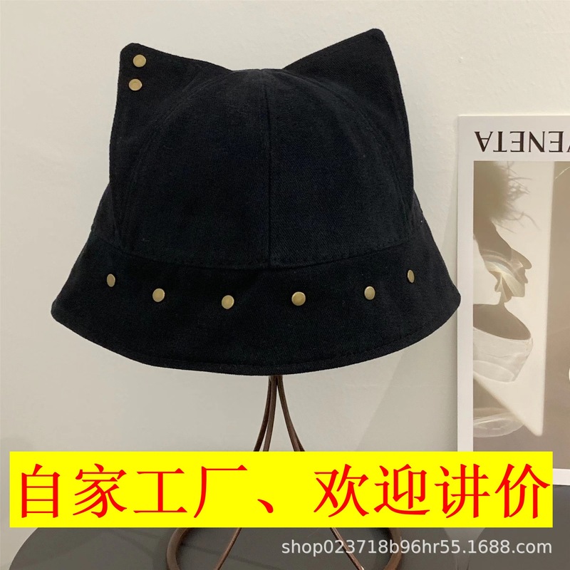 渔夫帽女2026秋冬春猫耳朵新款复古铆钉显脸小盆帽外贸跨境亚马逊|undefined