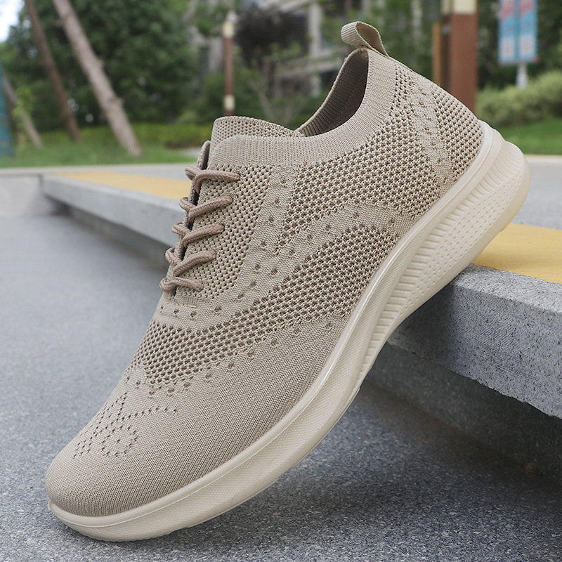 Flying woven men's shoes spring wholesale men's casual shoes polyurethane breathable mesh sneaker men