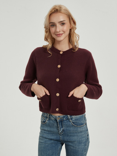 Amazon Cross-Border Women's Wholesale Fashion Gold-Button Knitted Sweater in European and American Style—24 Autumn Short Cardigan