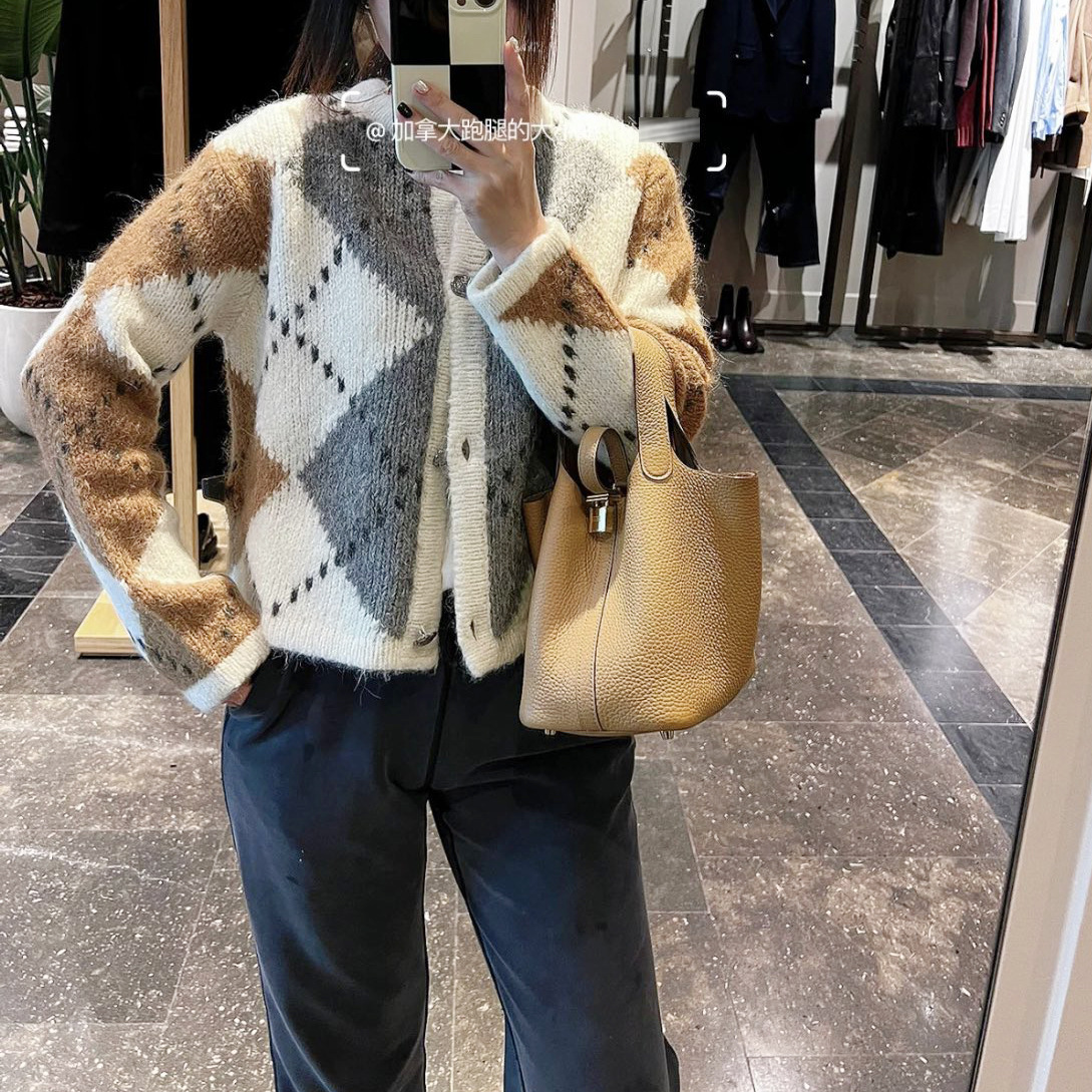 MD风23秋冬学院淑女菱形软糯针织开衫女短外套上衣女