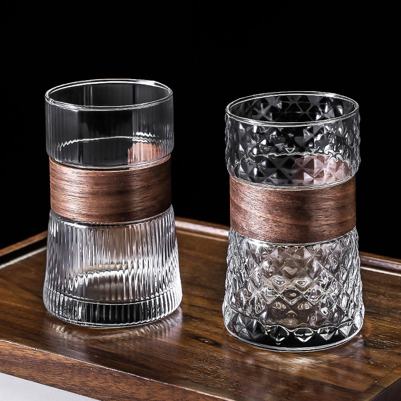 Taza de agua de vidrio transparente para niños, taza de té de aislamiento térmico de bambú, taza de cerveza, taza de jugo, taza de café