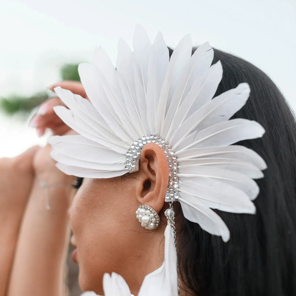 Трансграничный новый национальный ветер перья ухо зажим женский высокий смысл богемный готический эльф серьги праздничный серьги