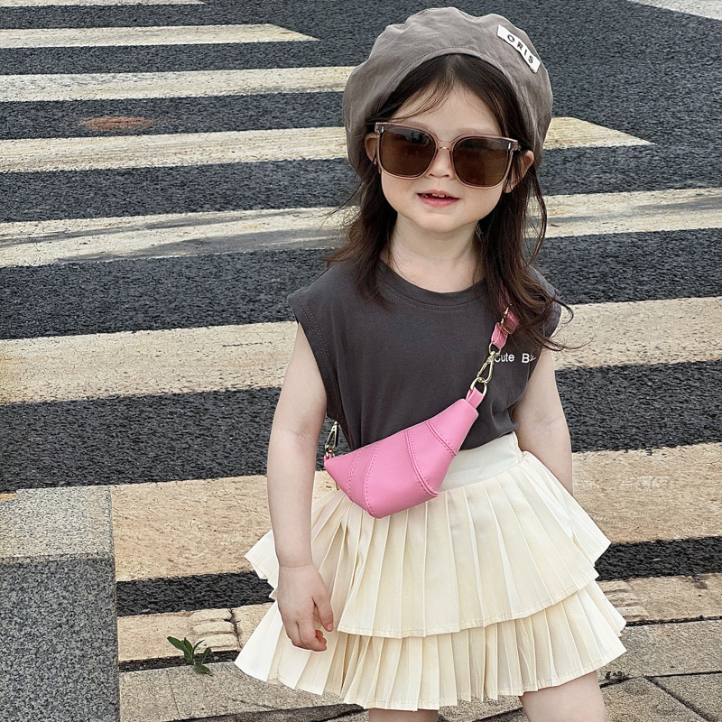 Bolsa de hombro coreana para niños y niñas, moda de color sólido creativa, forma de cuerno de buey, bolso para niños, nuevo tipo de bolso para niños de comercio exterior