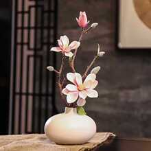 新中式创意高档古典玉兰花仿真花艺套装客厅家居装饰品假花摆件布