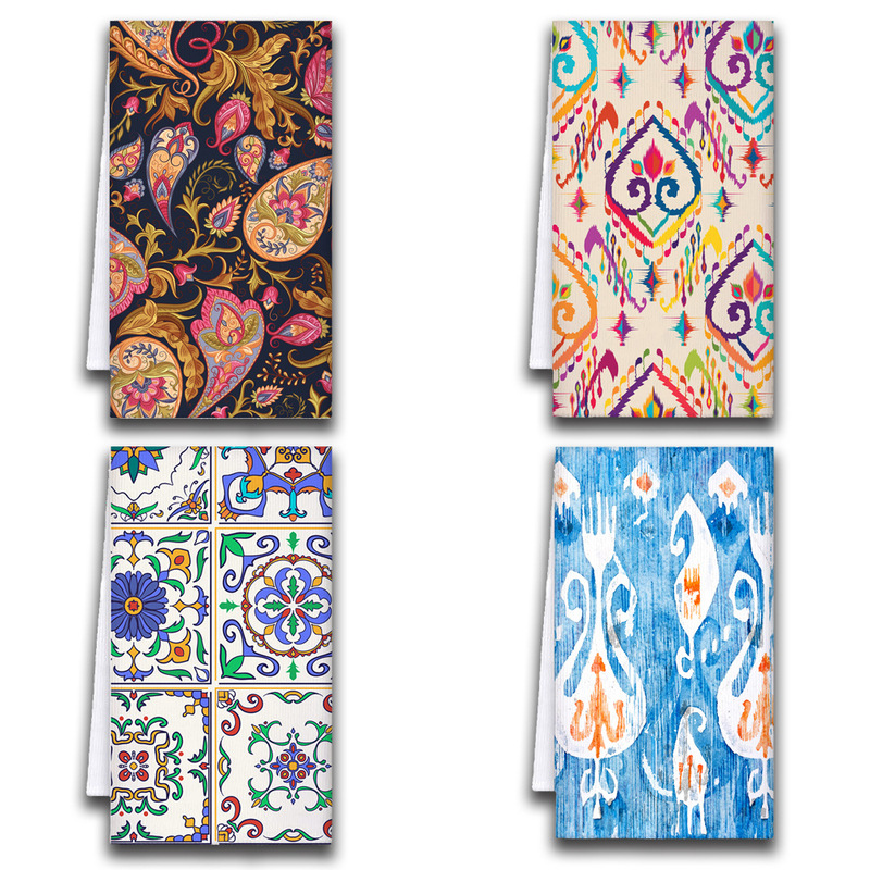 Cross-border Supply Microfiber Christmas Tree Holiday Ethnic Bohemian Printed Towel Kitchen Wash Towel