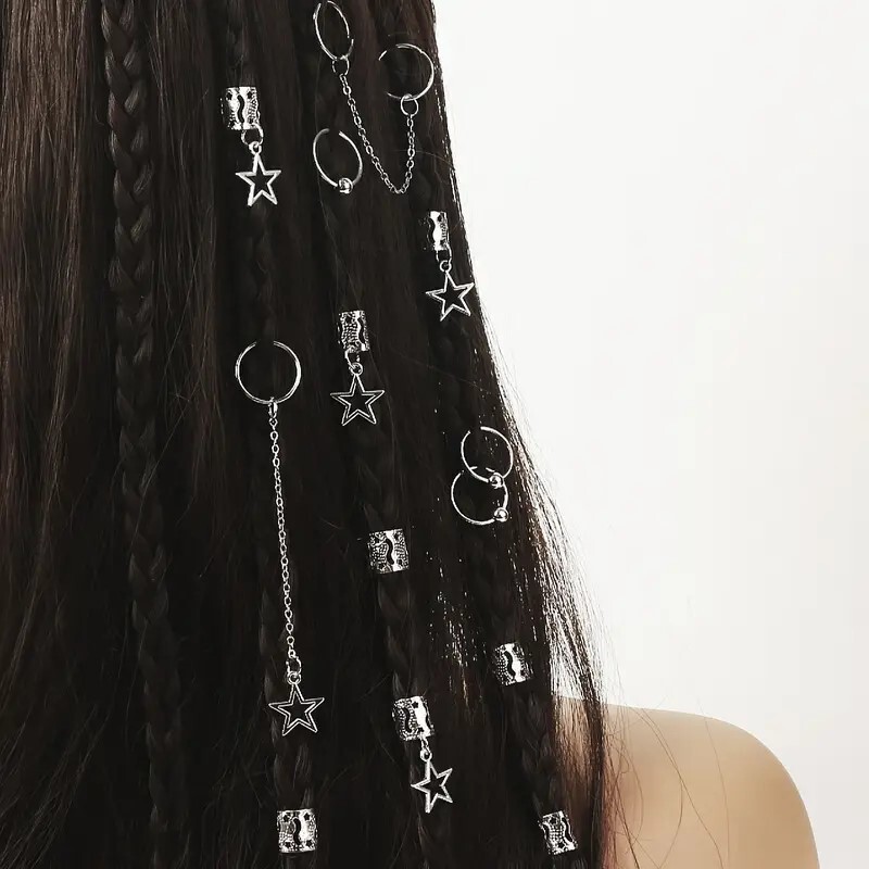 30Pcs Hollow Star Hair Ring Pendant Versatile Fashion Set Personalized Dreadlock Accessories Wig Accessories Combination