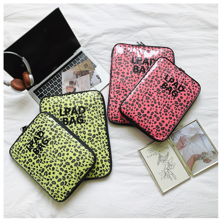 Korean-style leopard print water-resistant 11inch iPad storage bag 13/ 14inch laptop bag tablet sleeve bag trendy