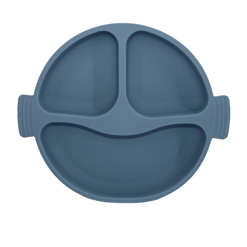 Transfronterizos de plato de silicona para niños set de platos de comedor de alimentos suplementarios para bebés plato de comedor de grados sonrientes con ventosa cubiertos