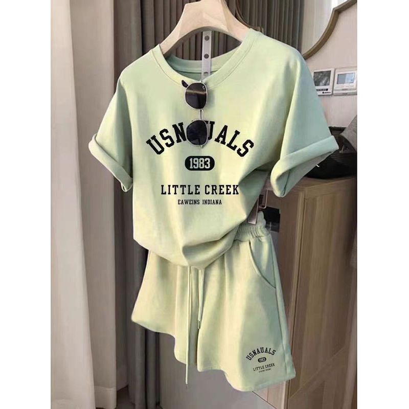 2025年クロスボーダー対外貿易スポーツカジュアルスーツレディース夏服ゆったりおしゃれ年齢軽減半袖ショーツ2点セット洋風|undefined