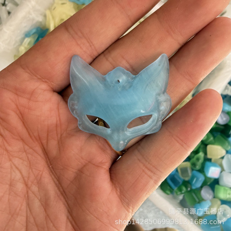 天然玉髓冰种九尾狐狸吊坠桃花酿翡翠色玉石狐狸面罩国风配饰面具|undefined