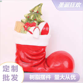 新款LED灯发光摆件 大号花园客厅玄关圣诞鞋子树脂摆件BJ