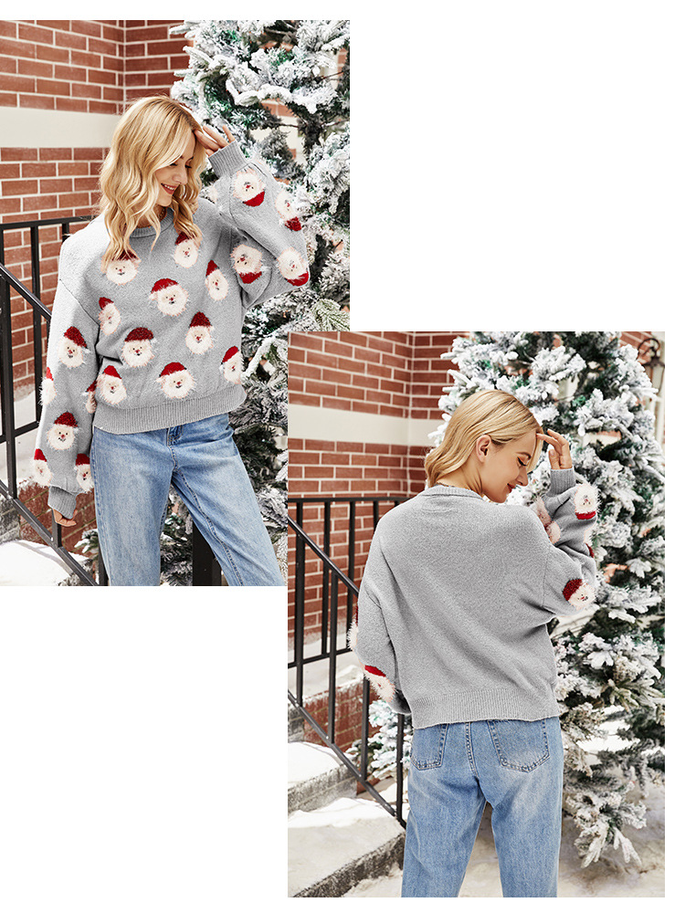 Pullovers Placket Type Bishop Sleeve Sleeve Type Wholesale Women'S Polyester Acrylic Preppy Style Santa Claus Long Sleeve Patchwork Sweaters & Cardigans