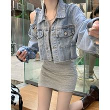 设计感破洞显瘦百搭牛仔外套女年夏季新款时尚水洗蓝短款外套