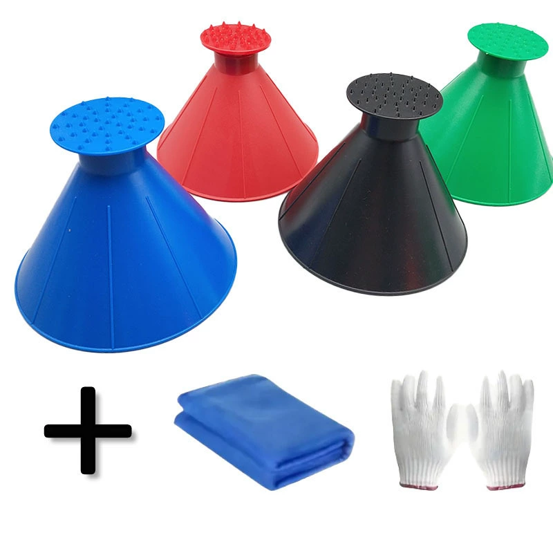 Windshield с ледяным колотым воронком набор четыре цвета коническая лопата для снега ICE SCRAPER пластиковый автомобиль для снежного соскреба