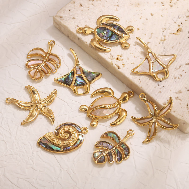 Stainless Steel Natural Shellfish Pendant Summer Beach Style Turtle Starfish Conch Jewelry DIY Pendant Accessories