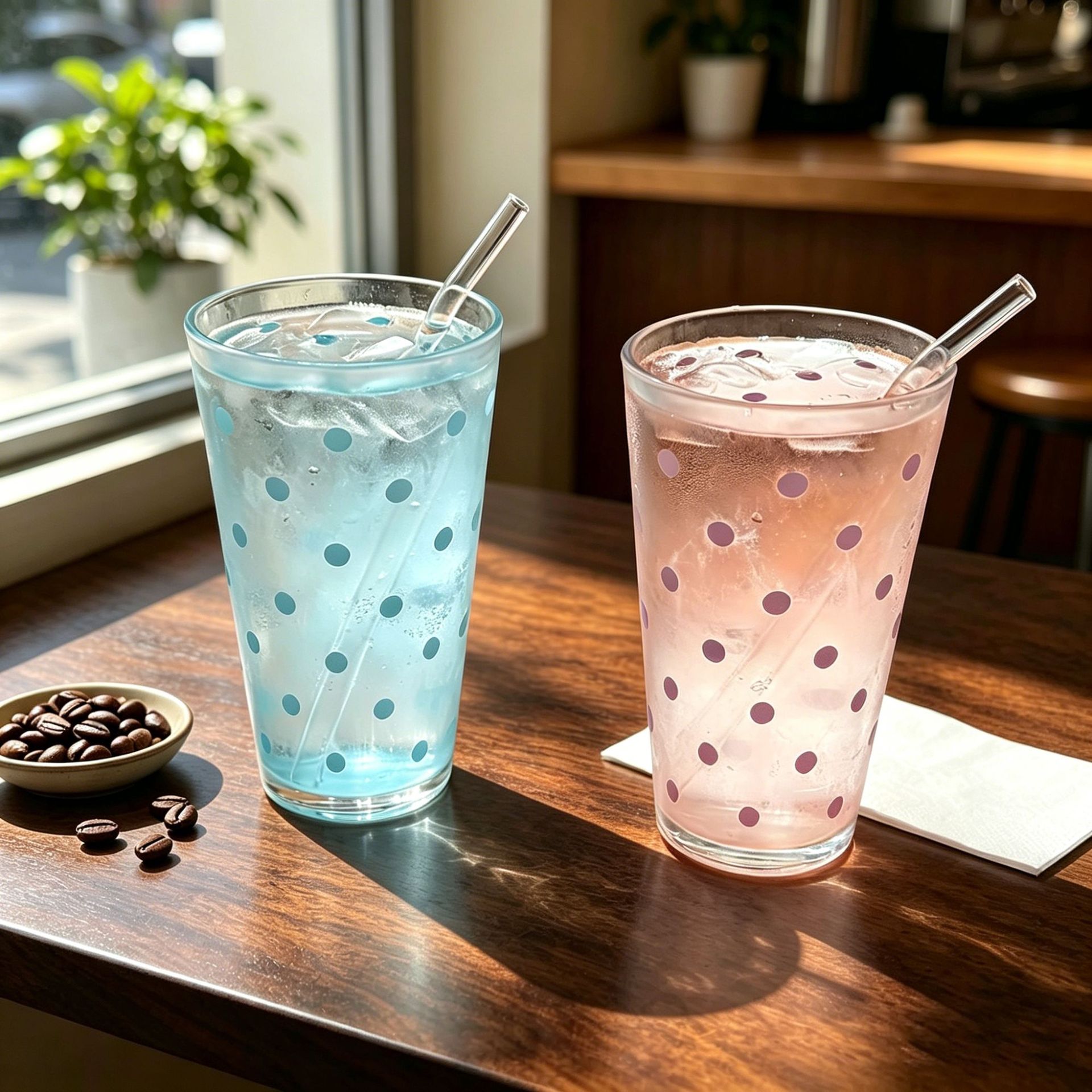 包邮波点水杯带吸管盖子ins风卡通小猫玻璃杯咖啡冷饮杯子礼品杯