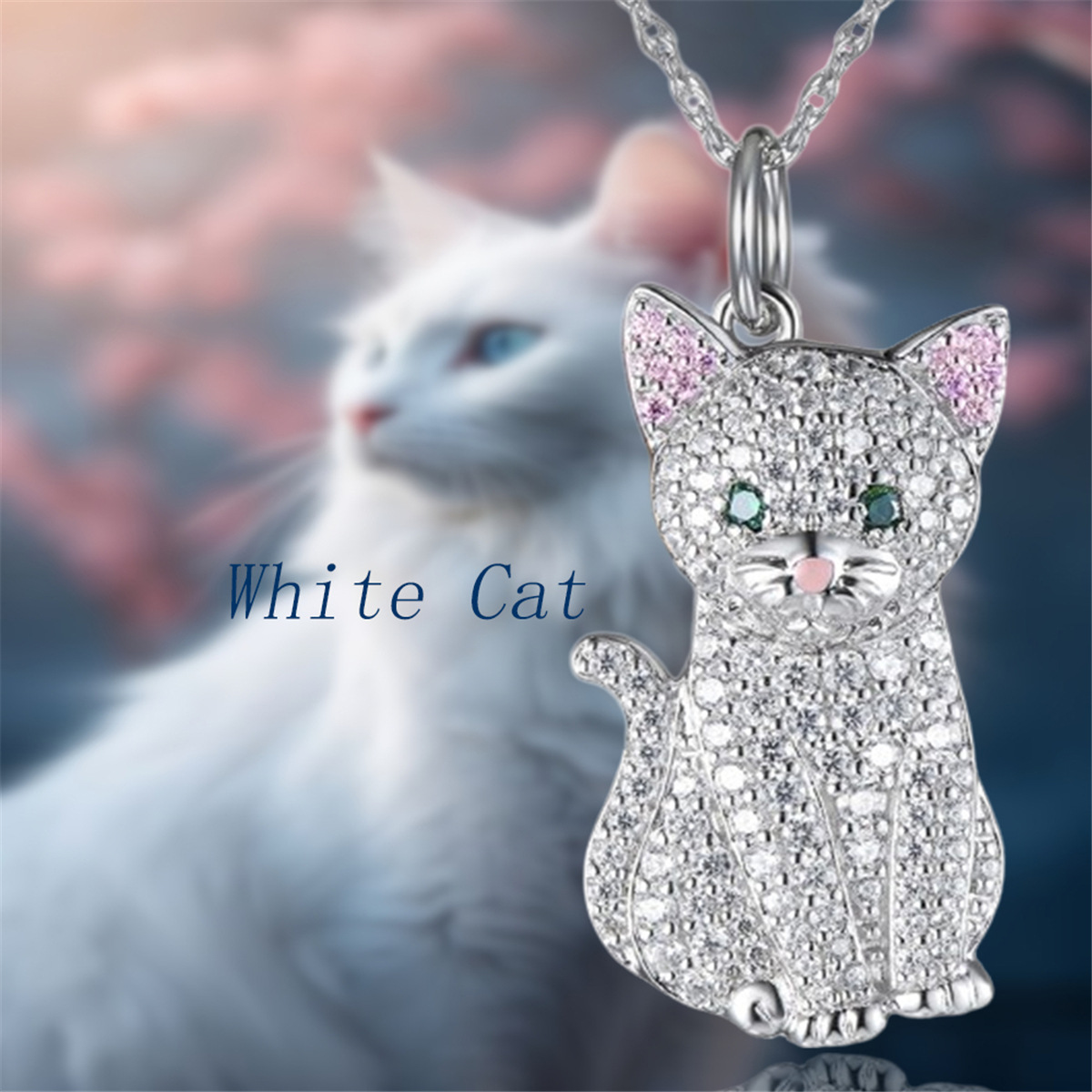 Heißer Verkauf Nette Weiße Katze Anhänger Halskette Exquisite Rosa Ohr Kätzchen Cartoon Halskette Geburtstag Geschenk Schmuck_voghion.com