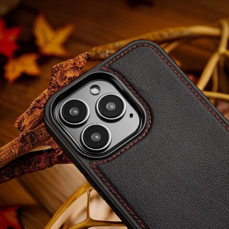 Ốp lưng da bò thật cao cấp cho iPhone 16 Pro Max, 13, 12, 14 phong cách kinh doanh — Đường màu đỏ đen và nhỏ, Đường màu xanh đen và nhỏ, Màu đen có vạch trắng nhỏ màu nâu, Đường trắng nhỏ màu đỏ và đen chi tiết 6