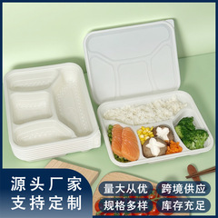 環境に優しい分解性使い捨て弁当箱竹粉食品グレード弁当箱軽食弁当箱白 4 コンパートメントテイクアウト包装箱