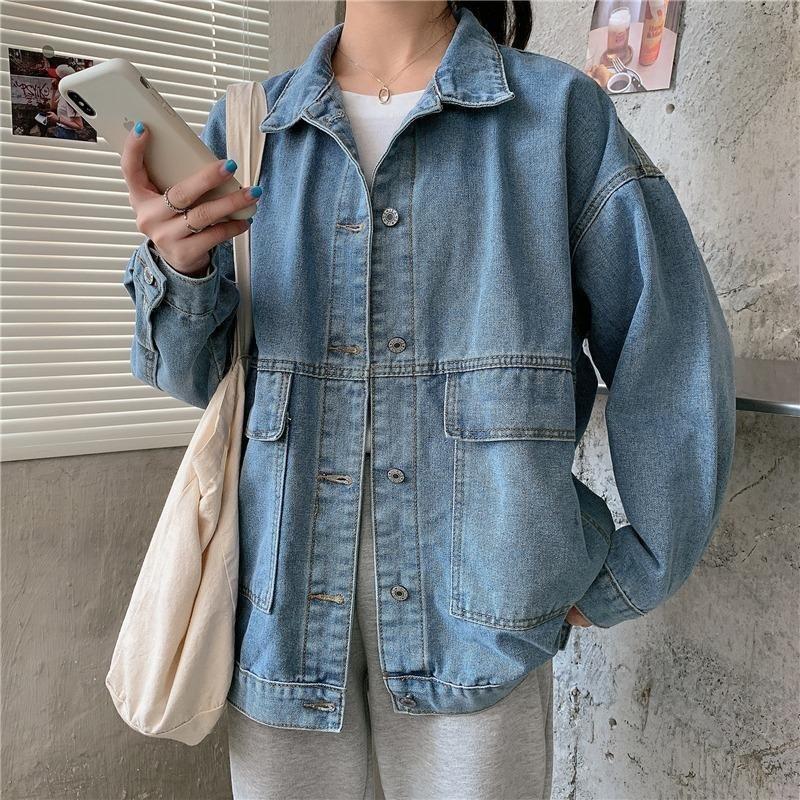 牛仔外套女春秋韩版宽松BF百搭显瘦炸街复古港风Chic长袖夹克上衣|undefined