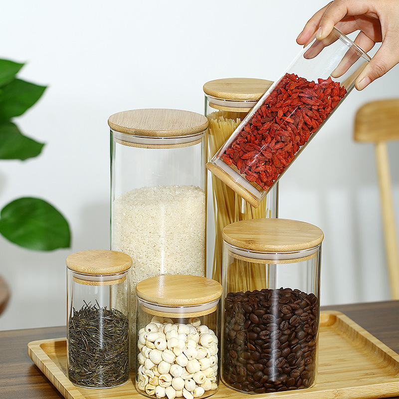 Condimento almacenamiento sellado lata de té redonda alta borosilicona vidrio transparente resistente a altas temperaturas gran capacidad sellado tanque de almacenamiento