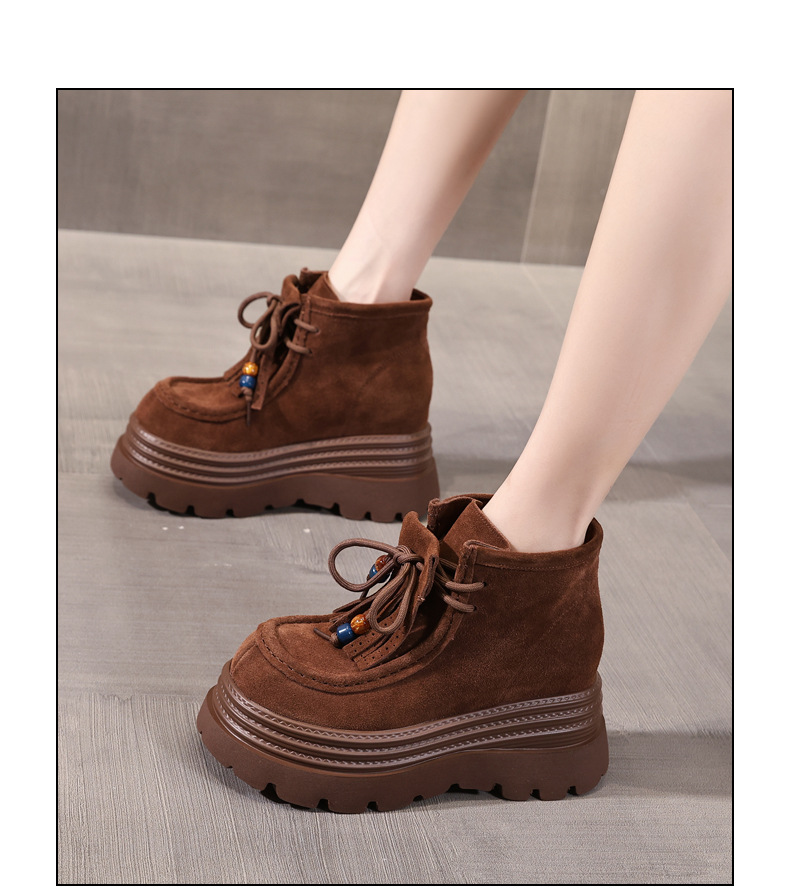 Boot nữ cổ ngắn tăng chiều cao đế dày phong cách Anh — nâu chi tiết 15