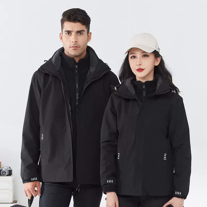 纯色冲锋衣男女同款三合一秋冬户外保暖登山钓鱼工作服公司印logo